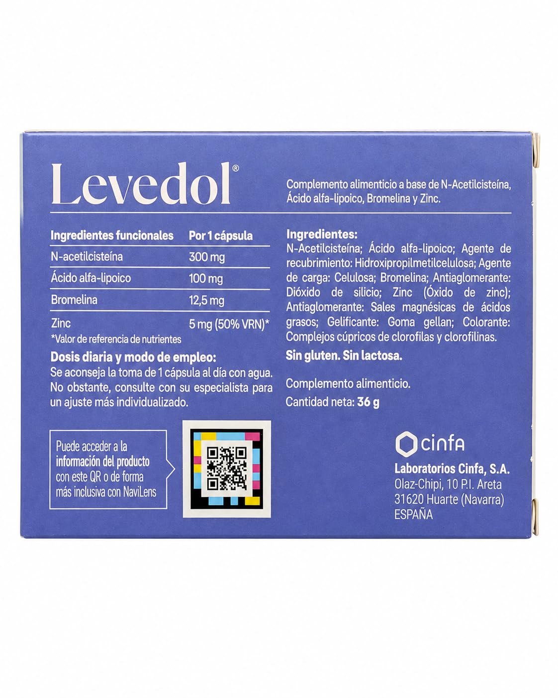 Cinfa Levedol 60 Cápsulas - Suplemento para el Alivio del Dolor Menstrual e Inflamación Pélvica - Con N-Acetilcisteína, Ácido Alfa-Lipoico, Bromelina y Zinc