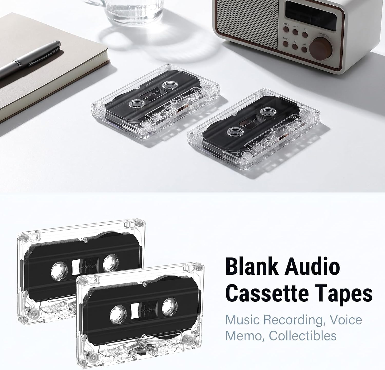 2 Pack Blank Cassette Tapes 60 Minutes Clear Audio Recording Tape
