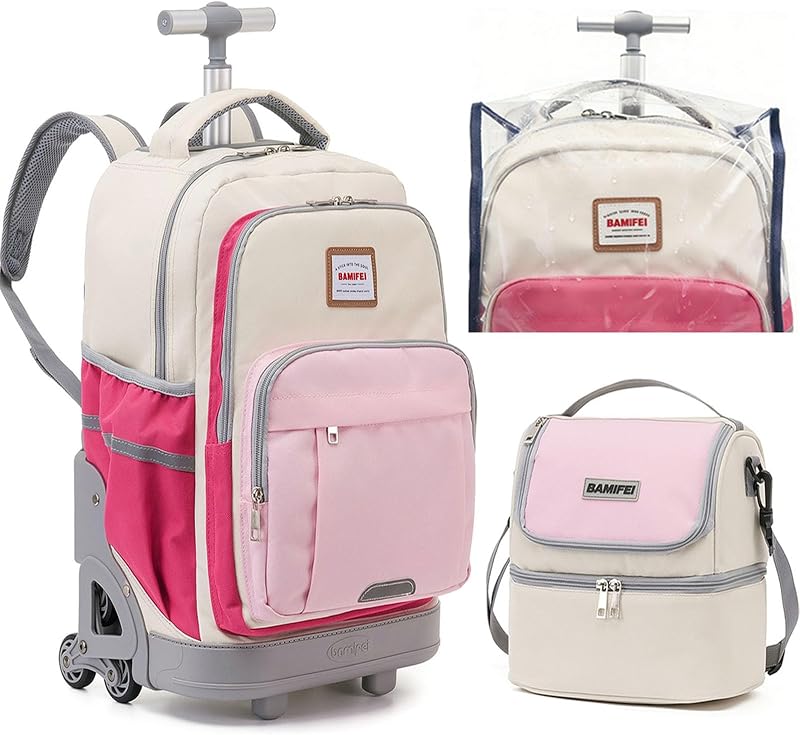 6 Wheel Rolling Backpack for Kids 18" Set - Pink