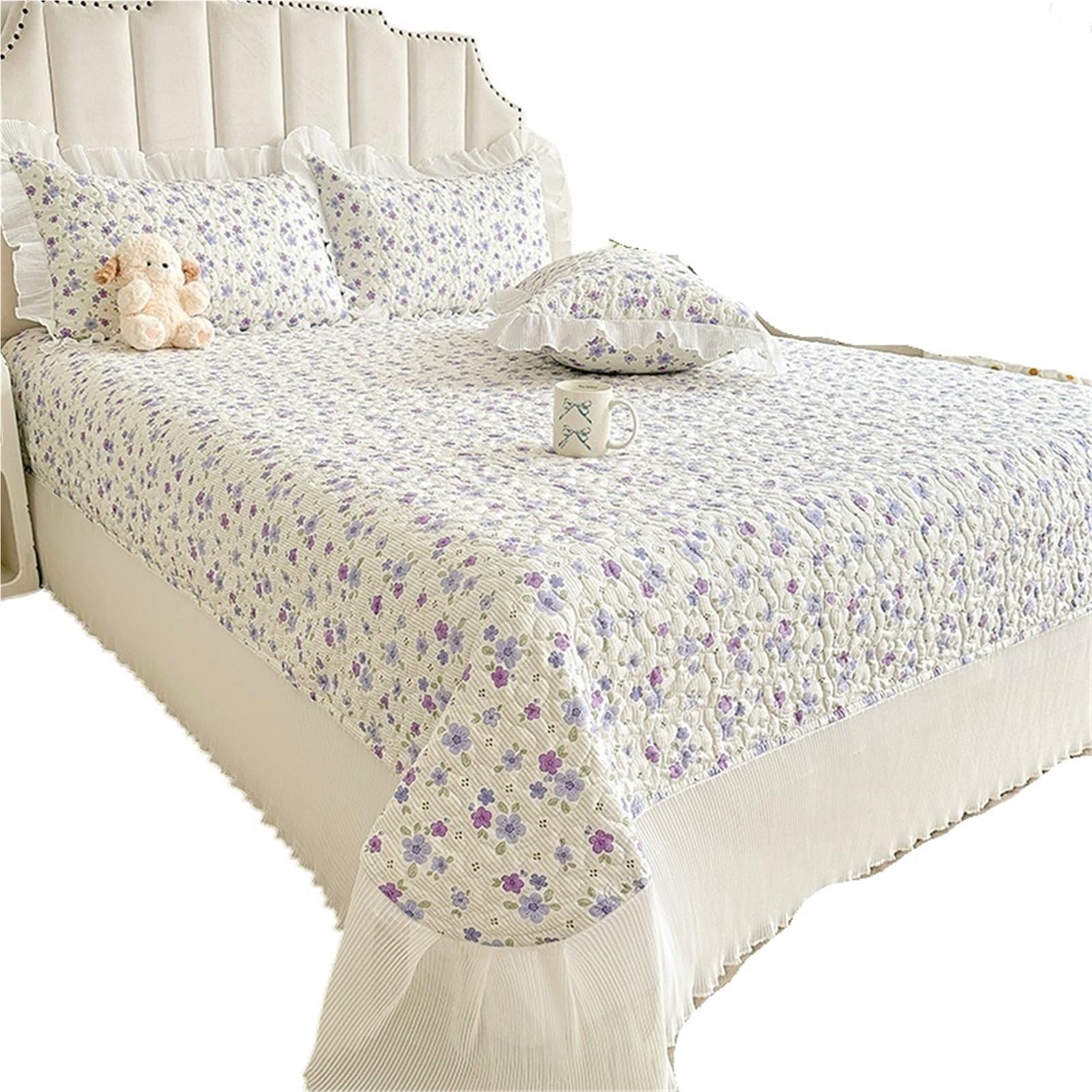 DAJGRHE Bedspread Cotton Lace Bed Cover Linen Quilted Bedsheet(Color5,265x245cm 1pc)