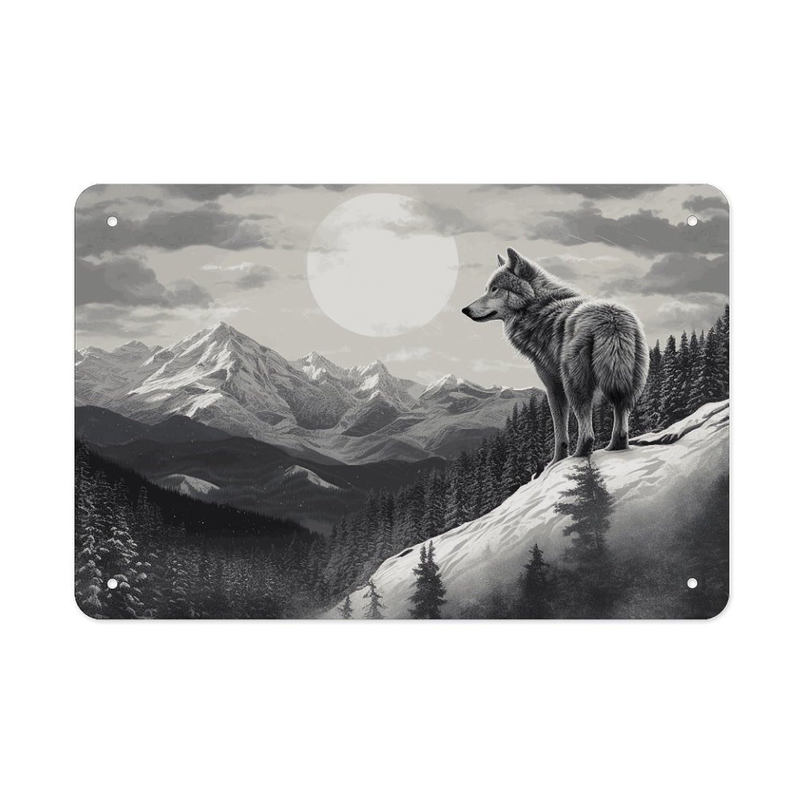 Fekiloot Style Snow Mountain Lone Wolf Metal Signs Wall Art Tin Sign