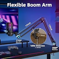 Vista 6 de Micrófono USB para juegos para PC, kit de micrófono de podcast para transmisión, micrófono de condensador con silencio rápido, brazo articulado