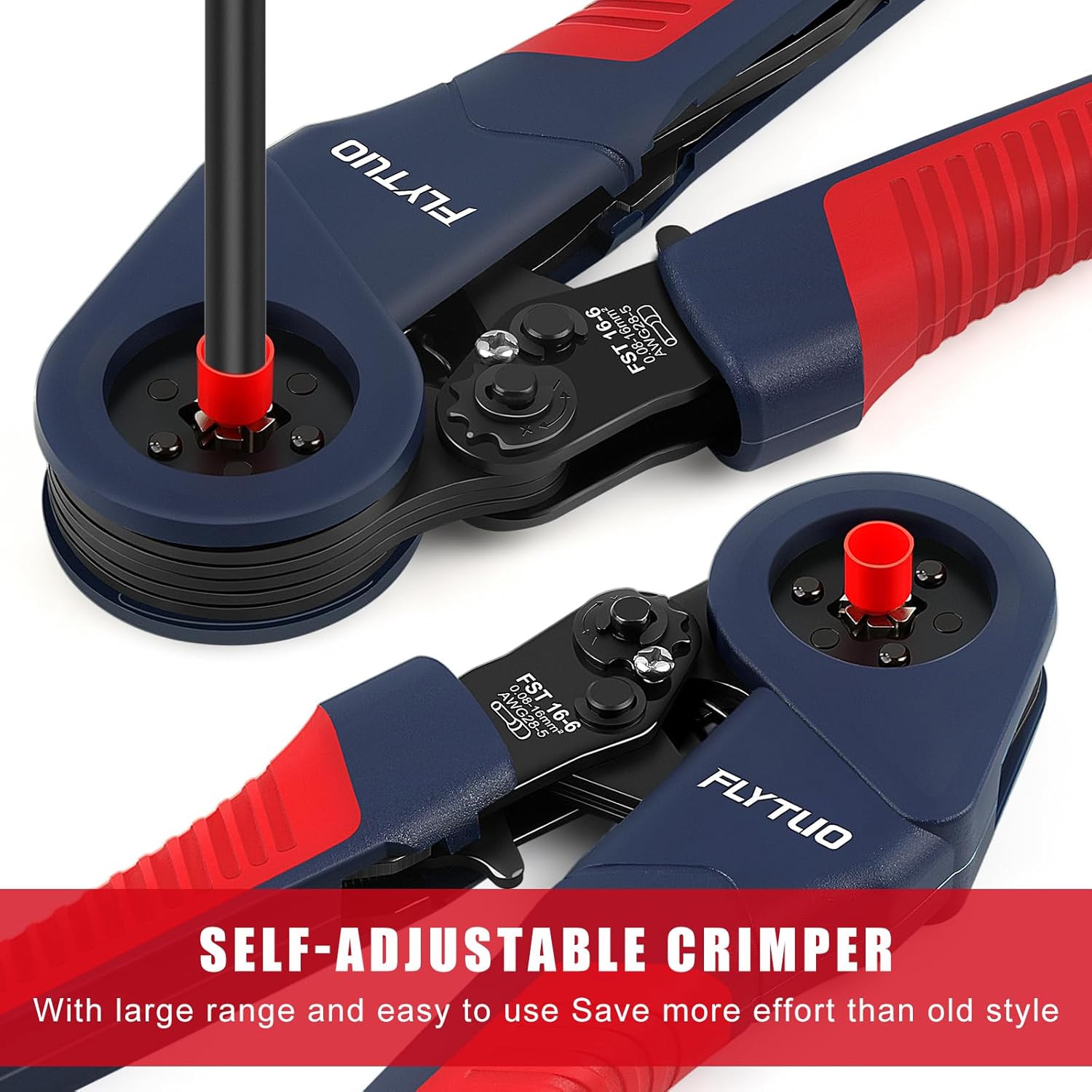 Hexagonal Ferrule Crimping Tool Set, 6 Sides Labor-Saving Crimp Pliers 0.05-16mm²(AWG 28-5), New Designed Self-Adjustable Ratchet Crimping Tool for Cable End Sleeves and Wire Ferrules