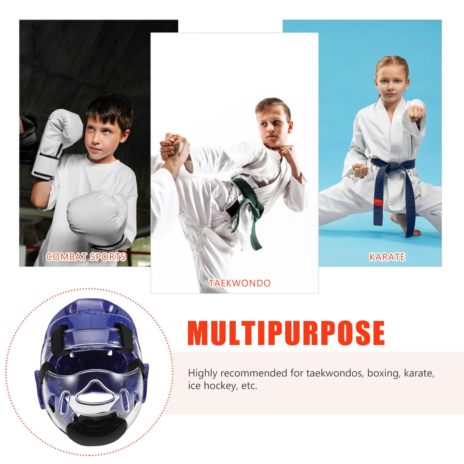Hohopeti Taekwondo Kopfschutz mit Gesichtsschutz für Verstellbare Schutz-ausrüstung für Karate Sparring Atmungsaktiver Kampfsport Helm mit Vollschutz für Training und Wettkampf