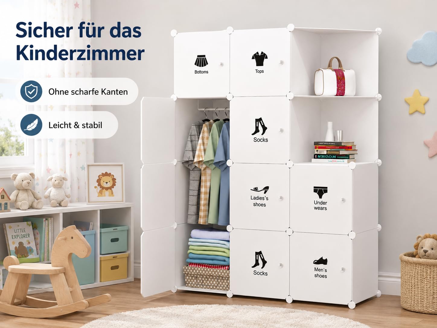 Litake 10-Teiliges DIY-Aufbewahrungsset Für Das Schlafzimmer, Offener Kleiderschrank Mit Türen, Begehbarer Kleiderschrank, Modulares Steckregalsystem, Einfache Montage (Weiß)