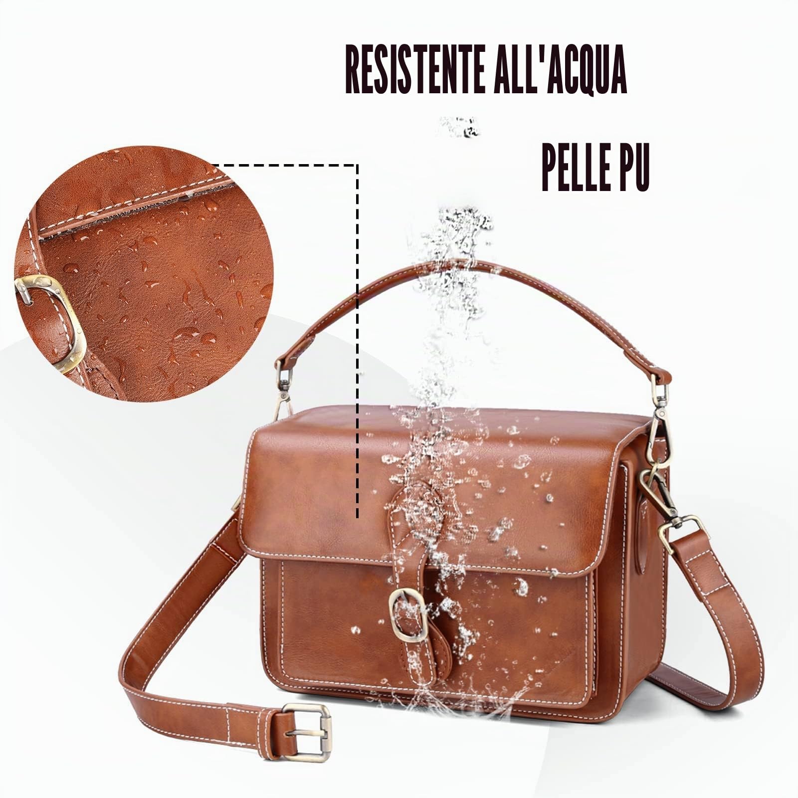Cwatcun Borsa per fotocamera Borsa a tracolla per fotocamera compatta Borsa impermeabile retrò compatibile per Canon Nikon Sony SLR/DSLR Mirrorless e obiettivo Marrone,S