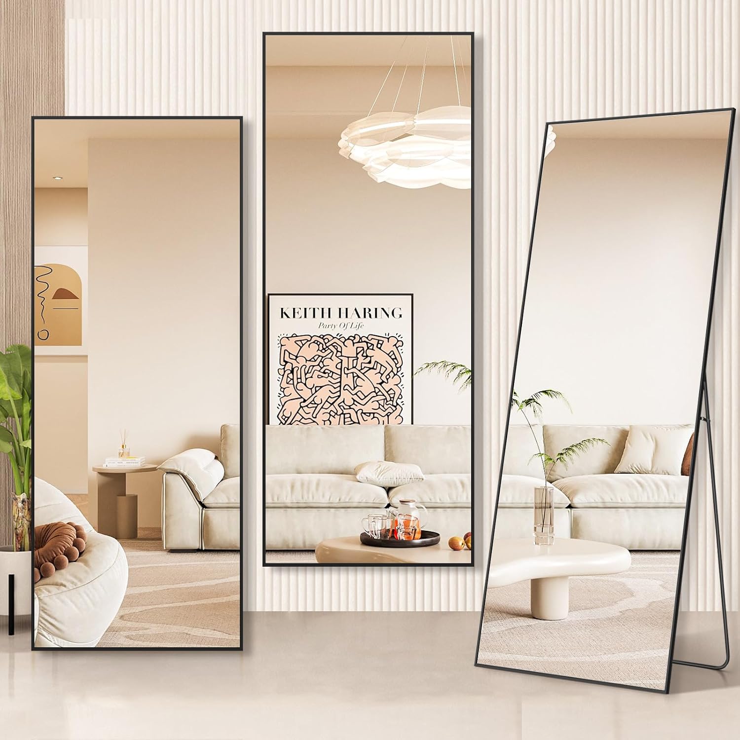 Mirror Full Length, 64"x21" Rectangle Full Body Mirror with Stand Aluminum Alloy Frame & Shatter-Proof Glass, Free Standing Leaning Floor Mirror Hanging Wall Mounted for Bedroom Cloakroom