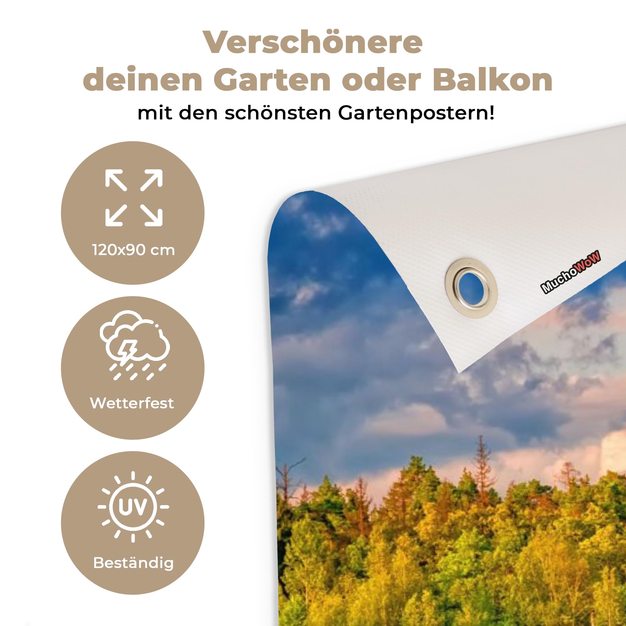 MuchoWow© Gartenposter Outdoor Bilder Gartendeko für draußen Wetterfest | 120x90 cm - Garten Deko Banner Draußen Gartendekoration Bild Wasser - Natur - Wald
