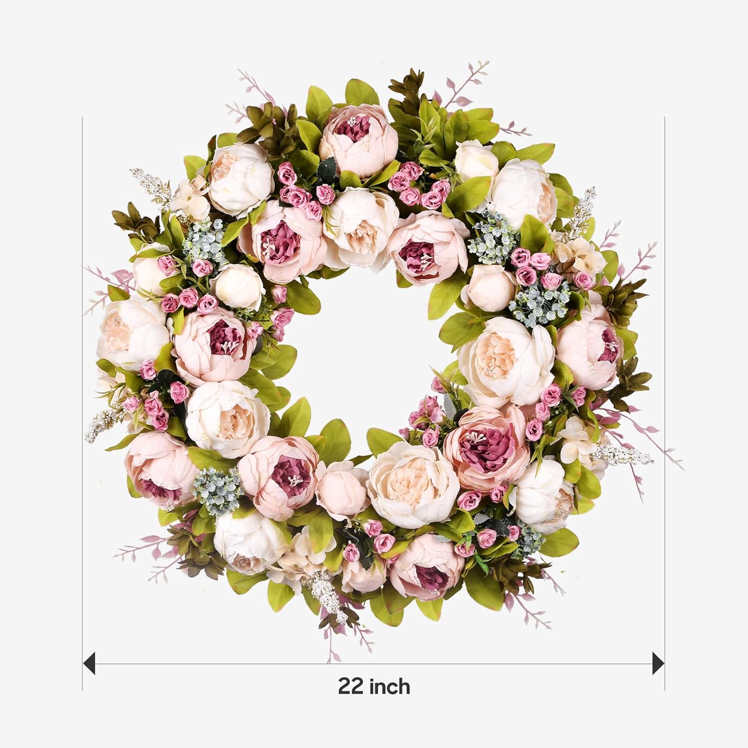 Front Door Wreath, 22 Inch Spring Wreath Handmade Peony Rose Door Summer Wreaths for Outdoor Front Door, Wall and Window Decor - Image 3