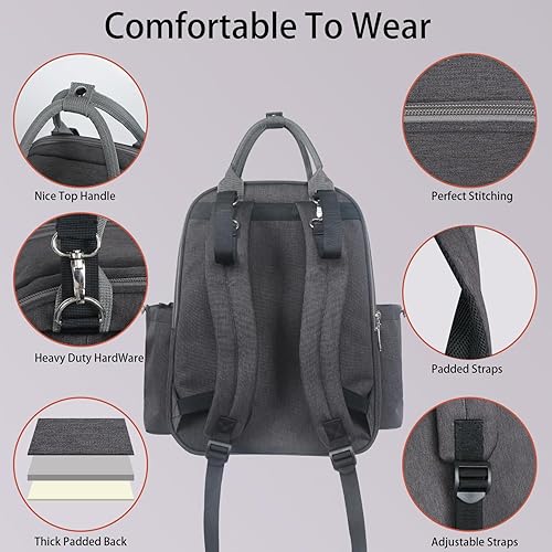 Miniatura 5 de Hap Tim Mochila para pañales, mochila de gran capacidad con cambiador, 19 bolsillos, 2 clips para cochecito, búsqueda de lista de regalos de bebé,