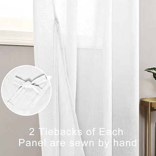 Miniatura 3 de Cortinas semitraslúcidas de lino sintético de 96 pulgadas de largo para dormitorio, cortinas de gasa filtrante de luz con bolsillo para barra,