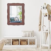 Vista 3 de Espejos ondulados para pared, rectangular, marco de madera, espejo Brouwn vintage, para colgar en la pared, para sala de estar, dormitorio