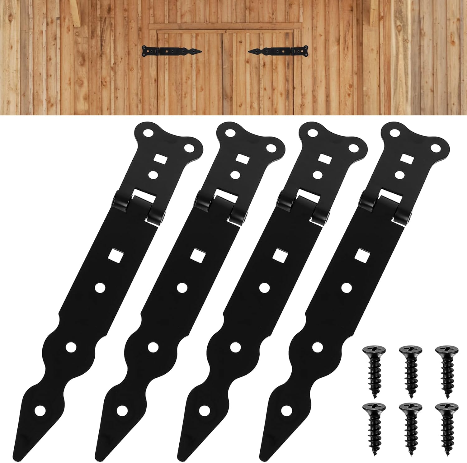 Pack of 4 Shutter Hinges 200 mm, Gate Hinges, Door Hinges, Wooden Door Outside, Throwing Hinges, Door Hinges Outside, Cross Hinges, Black Gate Hinges, Garden Gate Hinge (200 mm)