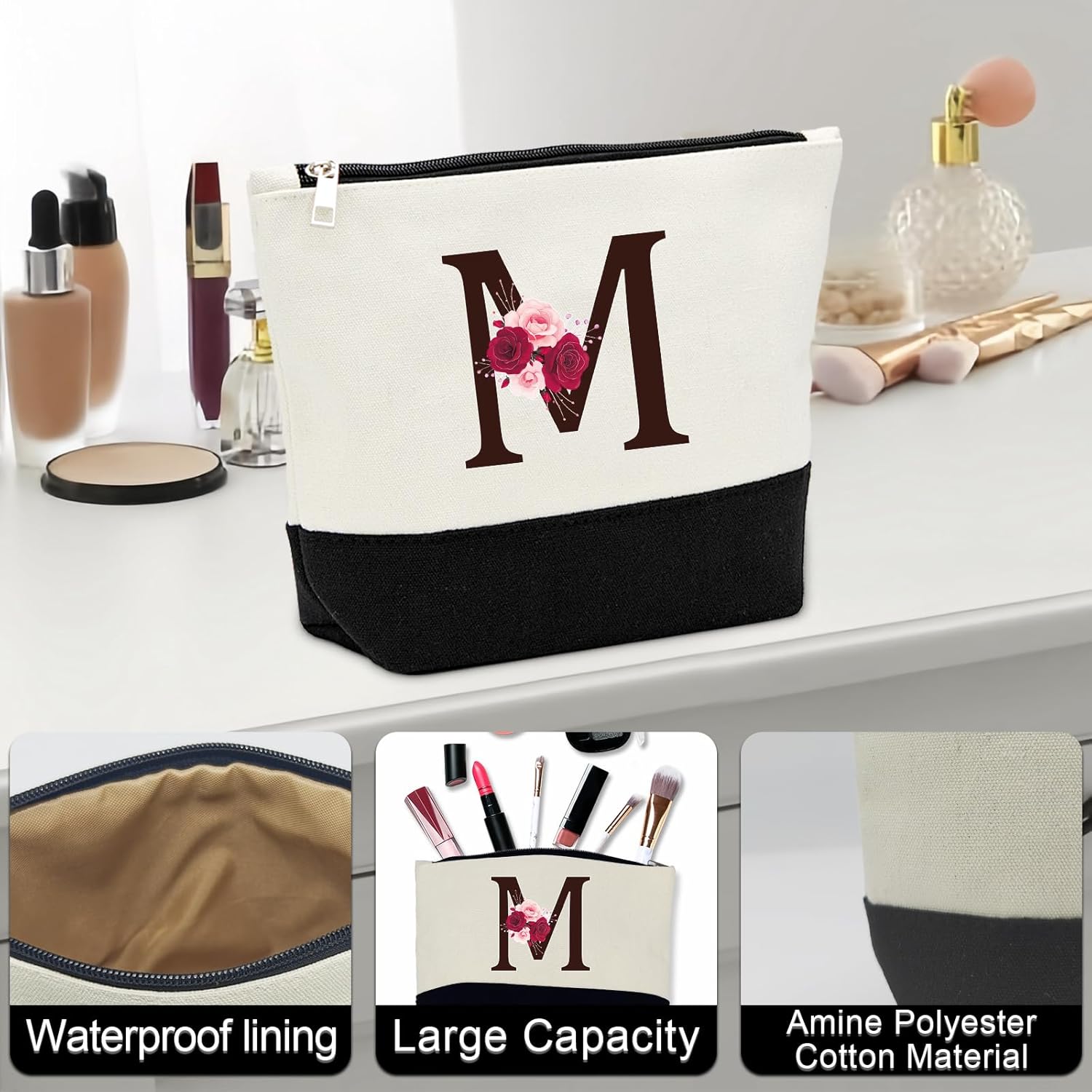 Valentine's Day Gifts,Birthday Gift for Women,Initial Canvas Tote Bag,Personalized Gifts for Women,16oz Glass Cup With Straw,Jewelry Storage Box,Monogrammed Gift for Woman Mom Sister Bestie-M - Image 5