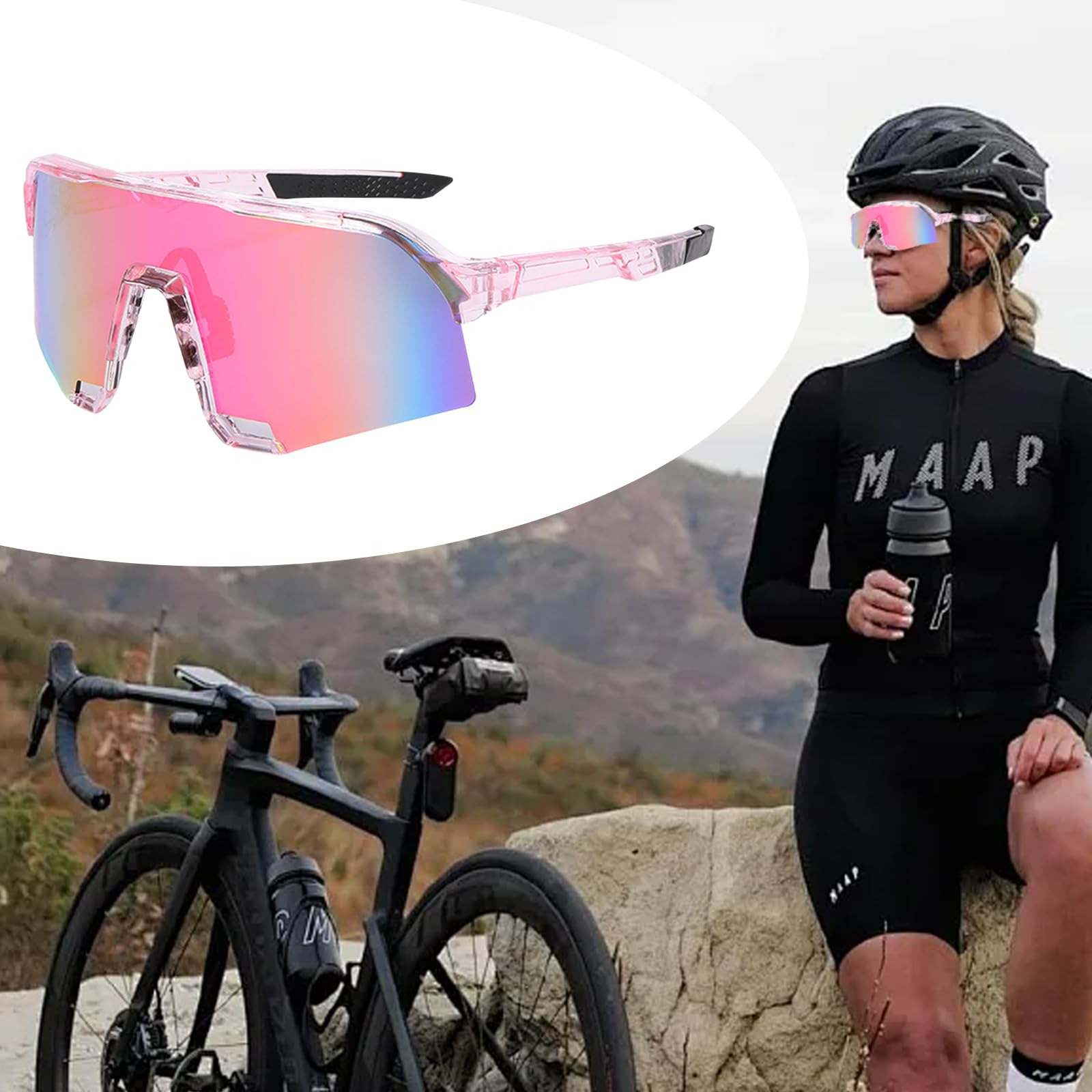 Okulary do biegania dla kobiet, okulary rowerowe dla mężczyzn, okulary sportowe z ochroną UV400 dla mężczyzn i kobiet, okulary rowerowe z smyczą na zewnątrz, odporne na wiatr, do jazdy