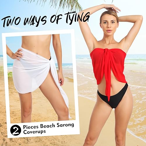 Miniatura 2 de Pareo de playa para mujer, 2 piezas, pareo de gasa para cubrir el traje de baño, faldas cortas para traje de baño