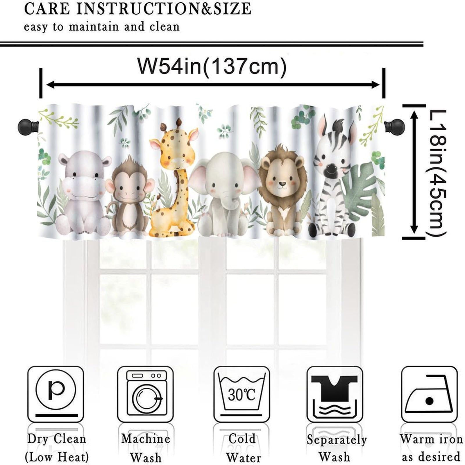 ShiTingYu Animals Window Valance, Baby Animals Watercolor Woodland Forest Nature Curtains for Kids Nursery Bedroom Drapes Valance for Kids Boys Girls Bedroom Nursery Hoom 54x18 Inch, 1 Panel