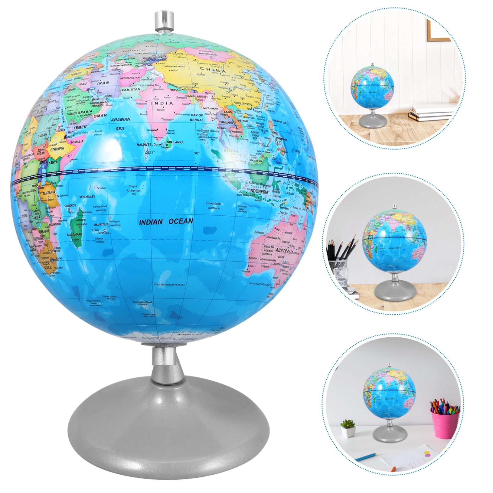 ERINGOGO Globo Didattico Mappamondo Interattivo per Bambini Base Piatta in Ferro Blu per Studenti, per Ufficio e Decorazione Fotografica