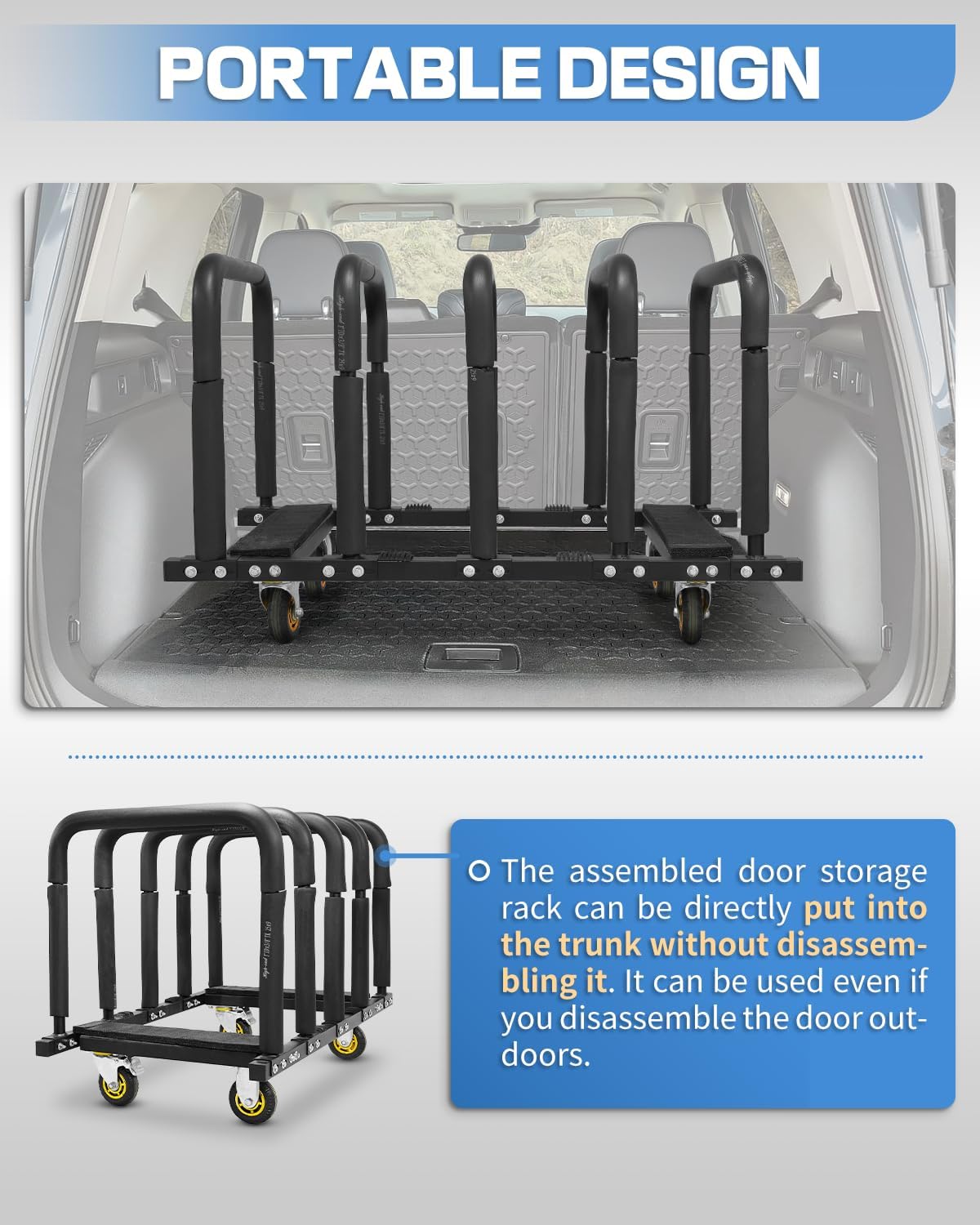 ROADER for Jeep Door Holder, Door Rack Storage Cart Hanger Rack Sliding Movable Stand Bracket Door Cart for 1987-2024 Jeep Wrangler TJ JK JL Gladiator JT & 2021-2024 Ford Bronco 2/4 Door