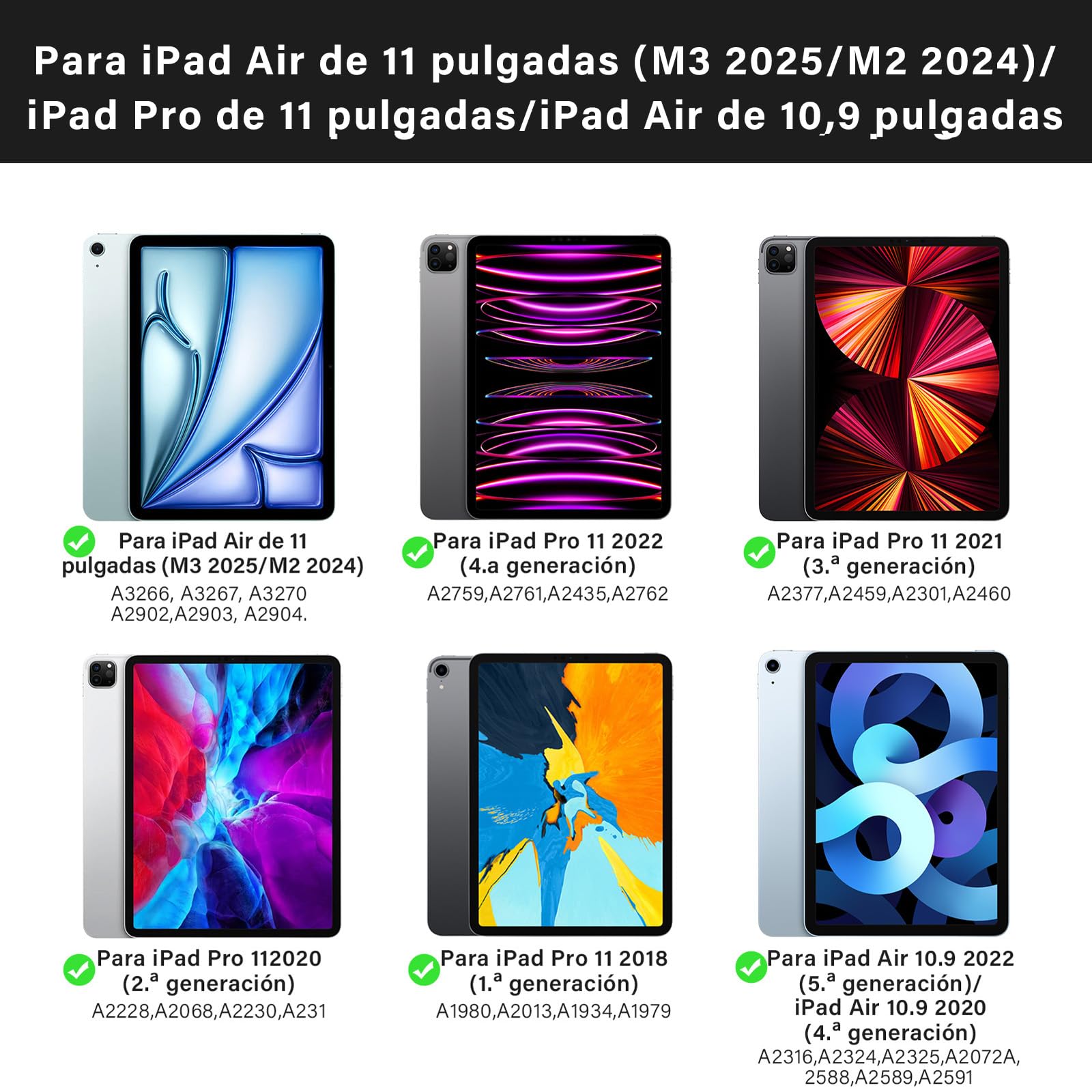 KBCASE Magic Keyboard iPad para Air 11'' M4 /M3/ Air 6/5/4 Gen y iPad Pro 11 4/3/2/1 Gen, Teclado iPad Air 11" con 7 Colores Retroiluminación, Trackpad Multitáctil, Indicador de batería, Español (Ñ)