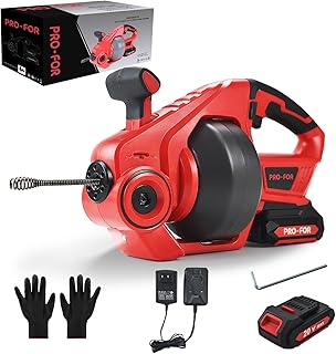 20V Cordless Electric Drain Auger, 25Ft Auto-Feed Drain Snake, Replaceable Cable, 2.0Ah Battery & Charger, LED Light, Clog Remover for Sink, Shower, Kitchen, Bathroom Pipes (3/4"-2")