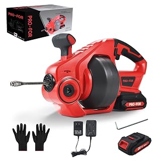 20V Cordless Electric Drain Auger, 25Ft Auto-Feed Drain Snake, Replaceable Cable, 2.0Ah Battery & Charger, LED Light, Clog Remover for Sink, Shower, Kitchen, Bathroom Pipes (3/4"-2") - Amazon product rated Grade A