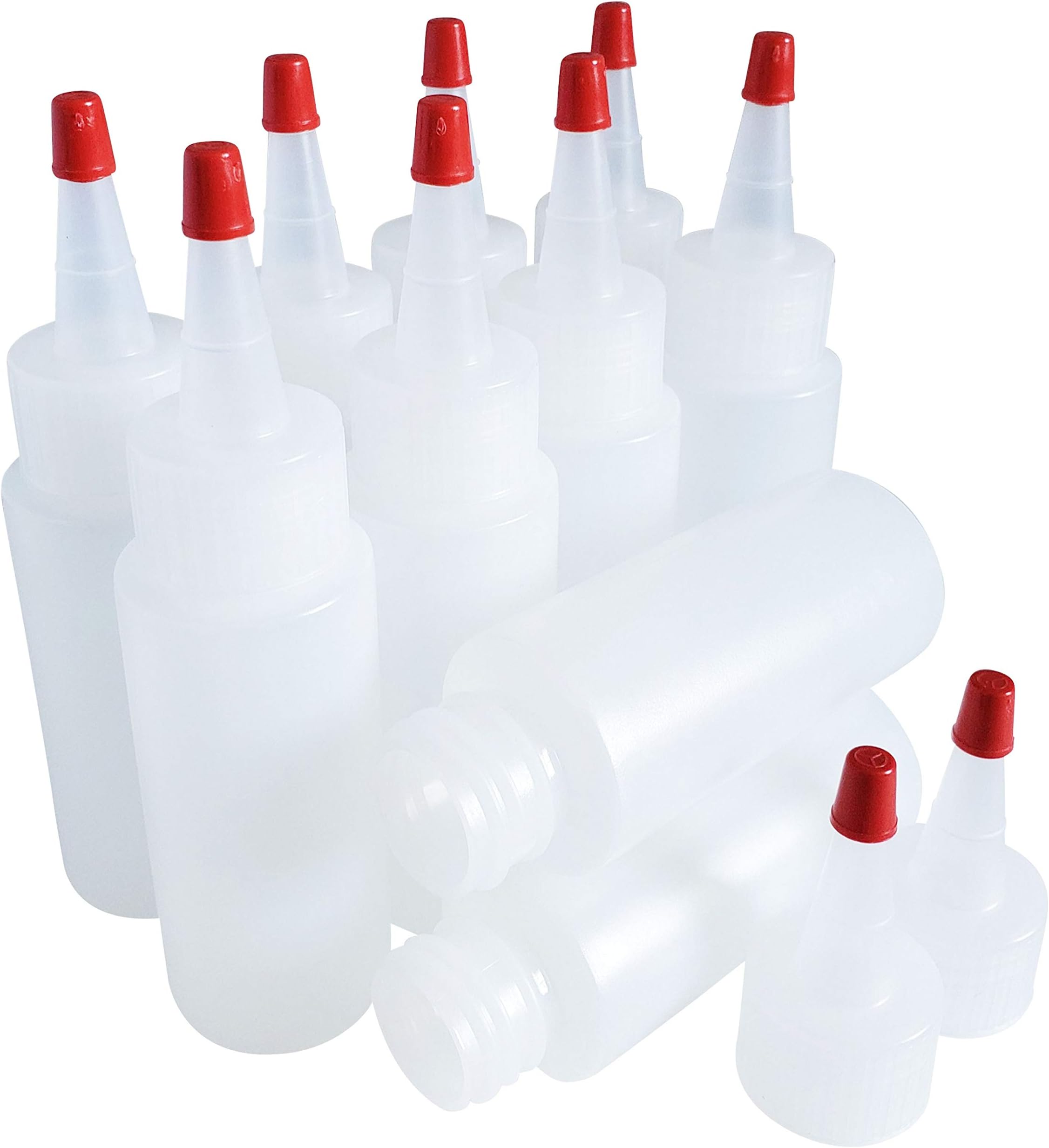 Kelkaa 2oz HDPE Durable Plastic Squeeze Bottles with Yorker Red Cap Natural Clear Bottles for Food, Crafts, Any DIY Liquid Products, Multi-Purpose Refillable Bottles (Pack of 10)