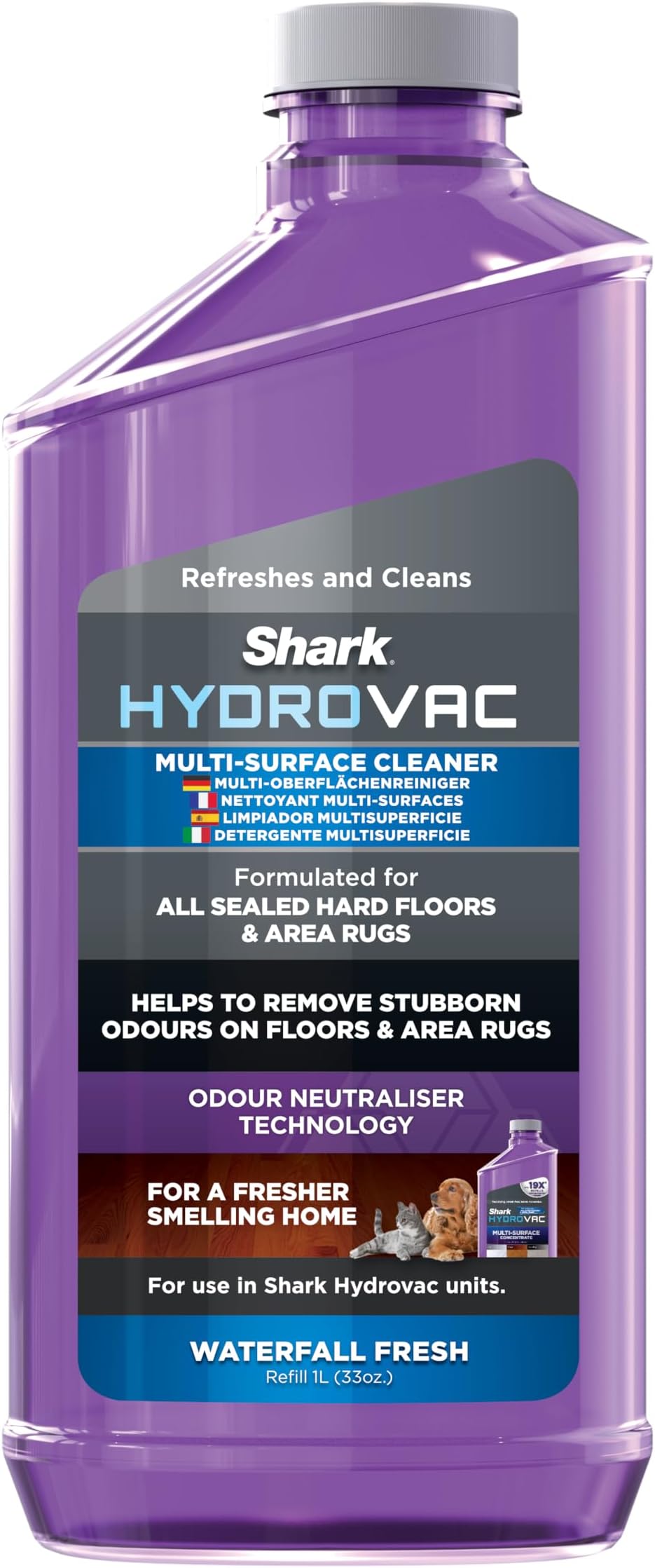 Shark HydroVac Multi-Surface Floor Cleaner Refill 1 Litre with Odour Neutraliser, Hard Floor Cleaning Solution, Compatible with Shark HydroVac