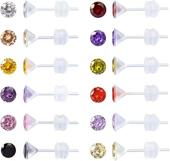 Plastic Post Stud Hoop Earrings for Sensitive Ears Multicolor Cubic Zirconia Butterfly Flower Stud Earrings Set for Women