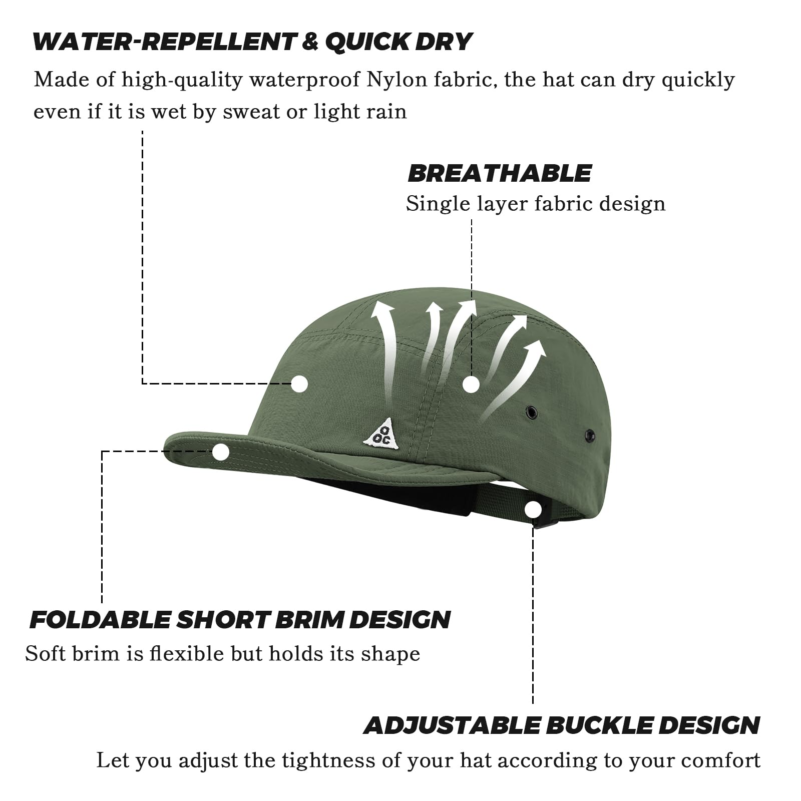 Sombreros de ala corta de secado rápido para hombres, 5 paneles, gorra de béisbol impermeable, gorra de senderismo al aire libre, gorra de cadete de factura plana, Cdus-ddy1-verde, Talla 4