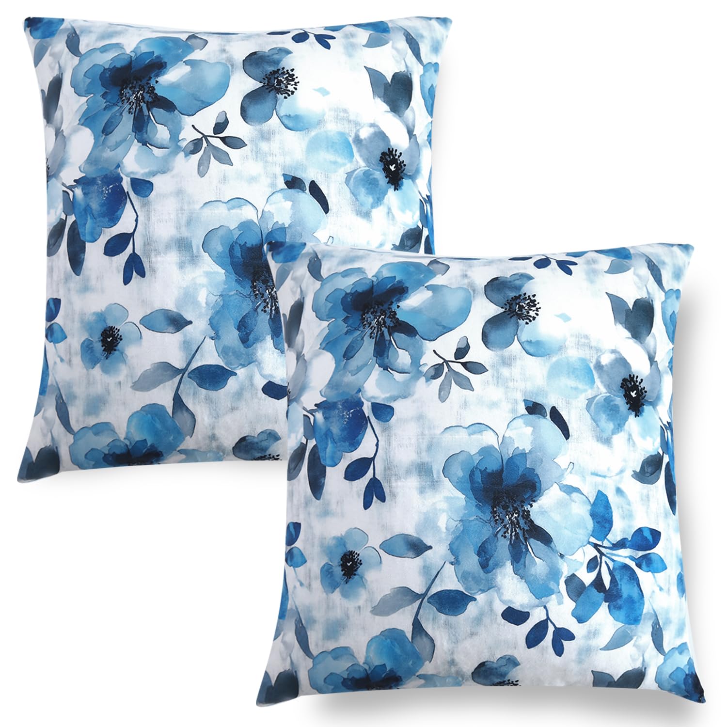 HOKIPO Premium Printed Velvet Cushion Cover for Sofa, 22x22 inch (55x55 cm) Set of 2, Blue Azure Botanical (AR-6040-D8*2)-image-44