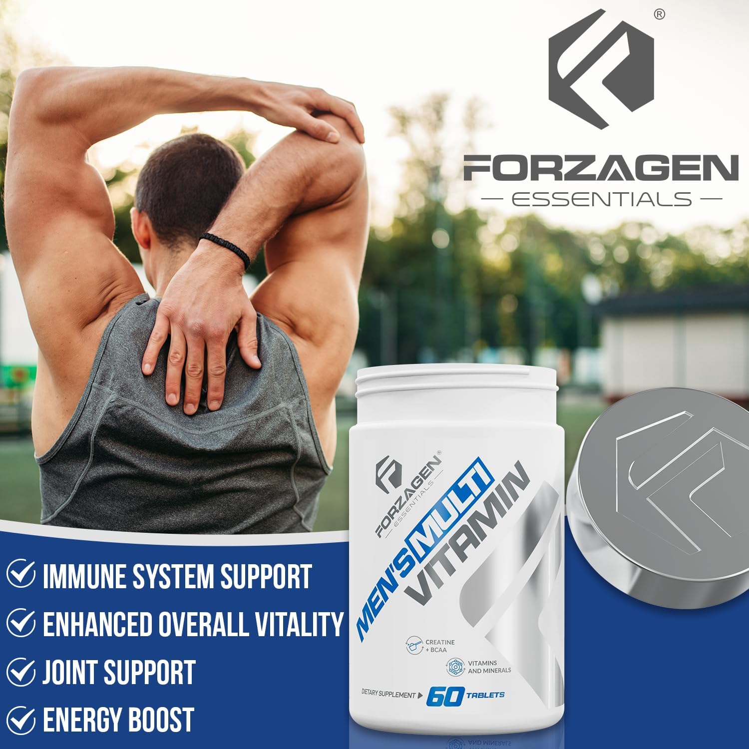Forzagen Essentials Men's Multivitamin with Creatine and BCAA, Complete Vitamin and Mineral Complex, 60 Tablets - Image 6