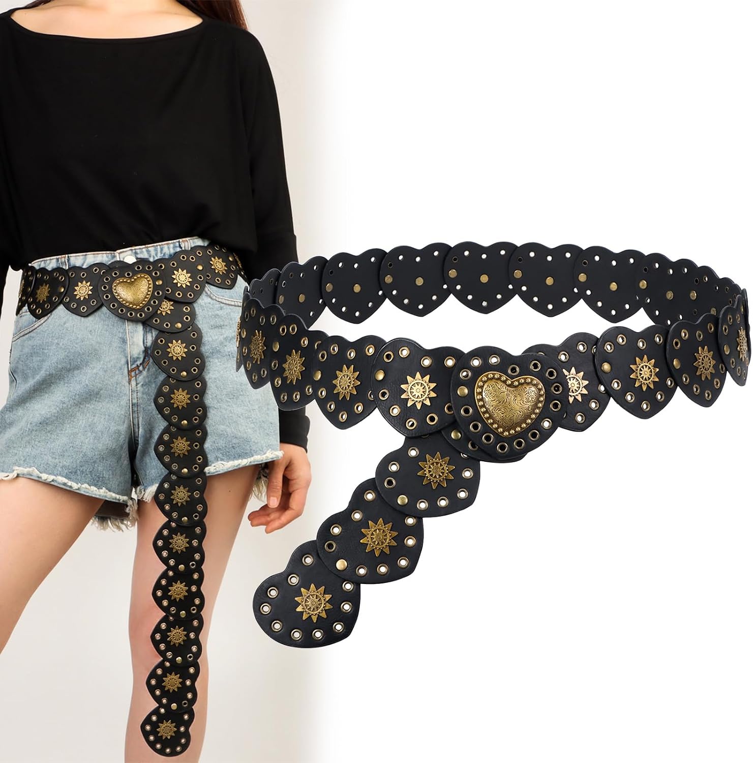 Hollow Disc Belt Western Style Exaggerated Cowboy Wide Disc Belt Metal Buckle Vintage Soft for Women