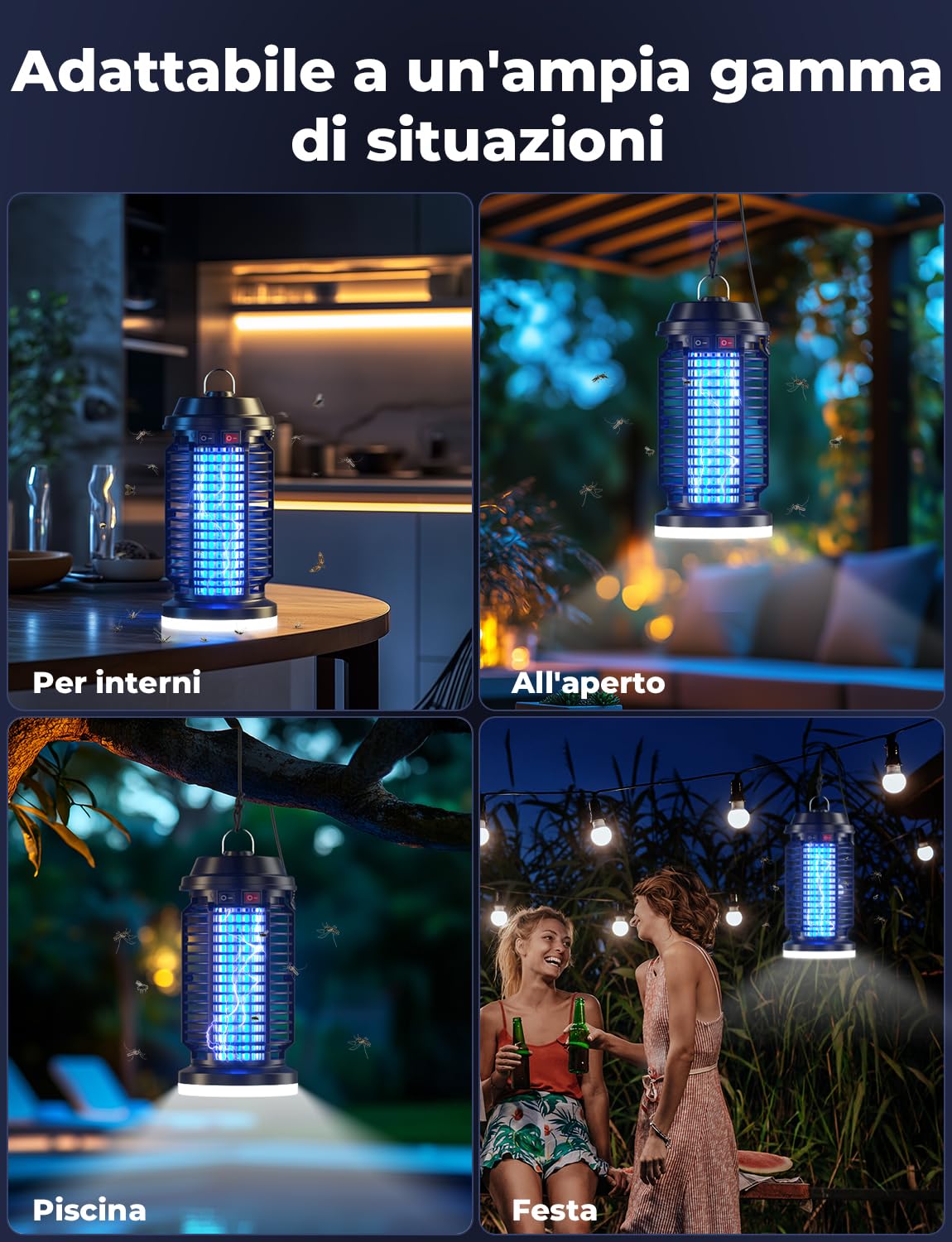YISSVIC Elektrischer Insektenvernichter 4200V Mückenlampe 15W mit UV-Licht und LED-Beleuchtung Zwei Separate Schalter Wasserdicht IPX4 geeignet für außen und innen 28 x 13.5cm