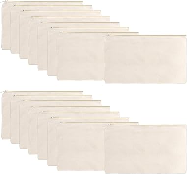 meekoo 16 Pcs Blank Canvas Zipper Pouch Pencil Bag Bulk, S, Beige
