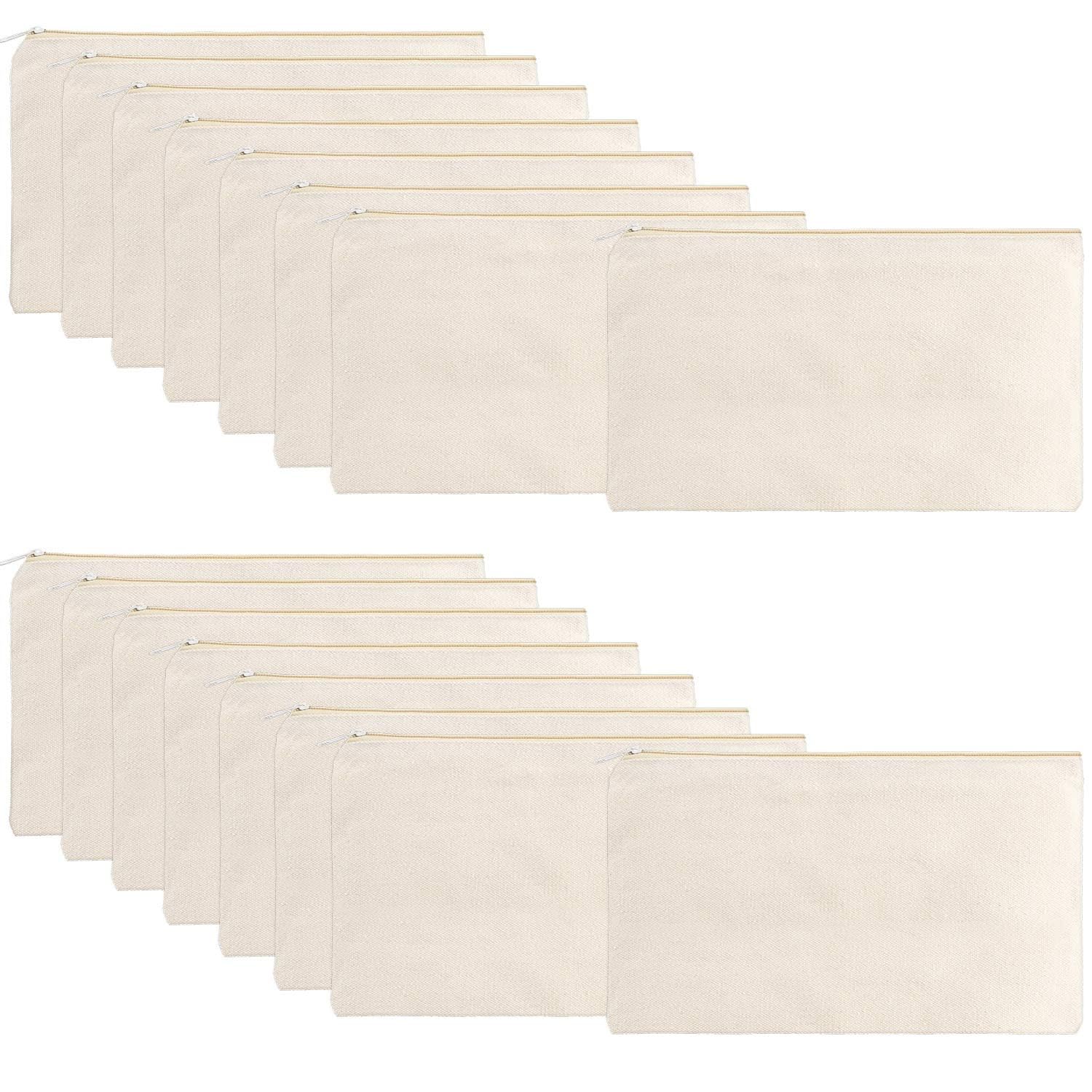 meekoo 16 Pack Canvas Blank Cosmetics Bags Plain Zipper Makeup Pouch Sublimation DIY Craft Multipurpose Toiletry Bag for Makeup Travel Cosmetic Stationary Storage(S,Beige) Small (Pack of 16) Beige
