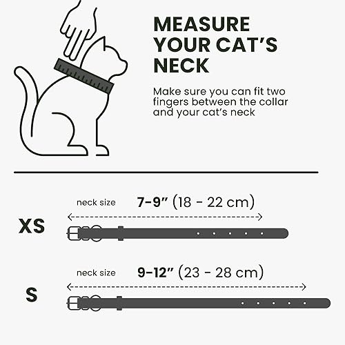 Miniatura 7 de BRONZEDOG Collar de cuero para gato con campanas extraíbles sin liberación rápida, etiqueta QR para gatito para niña y niño (7" - 9" para gatos,