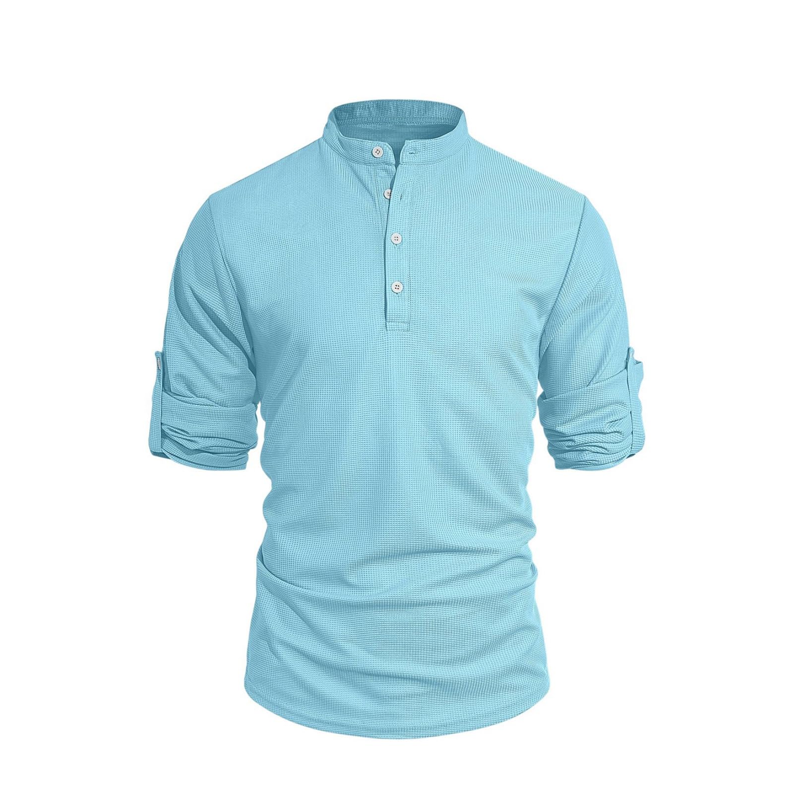 Camicia Henley da uomo a maniche lunghe a blocchi di colore, vestibilità ampia, durevole, per viaggi, campeggio, uso quotidiano
