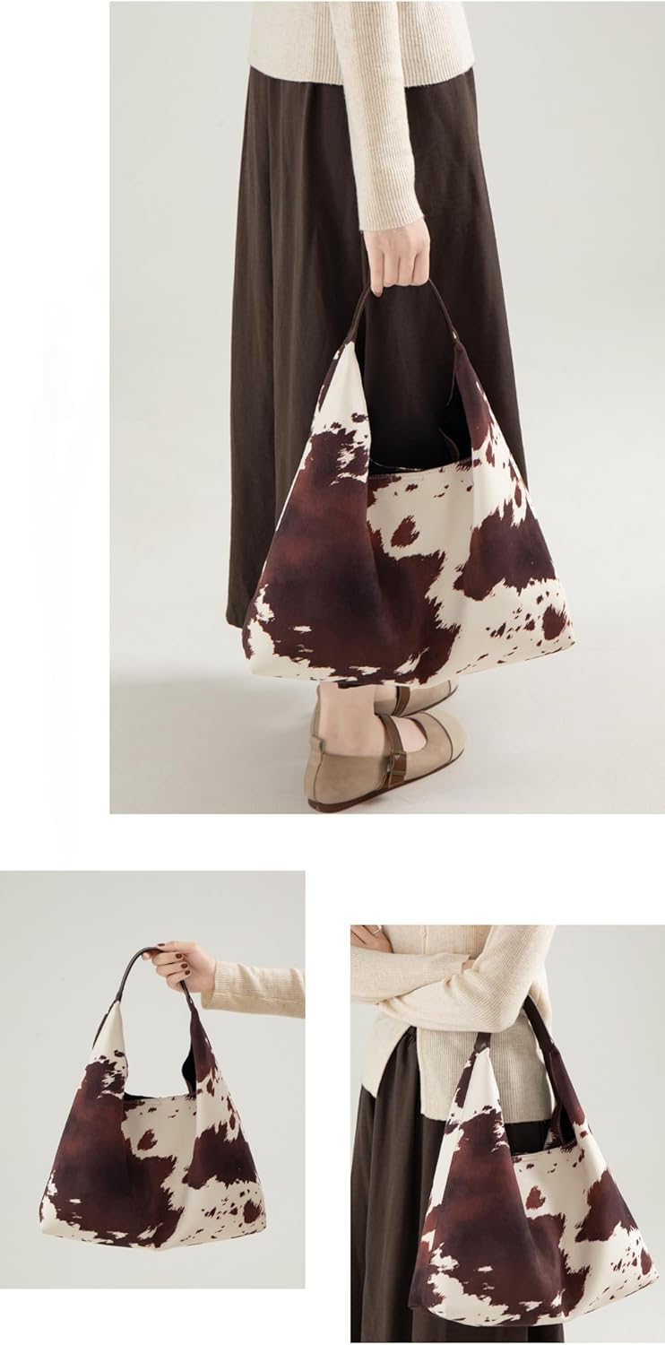 Cow Print Purse Suede Brown Large Capacity Cow Hobo Tote Bags Leopard Fall Purse Women Shopper Bag