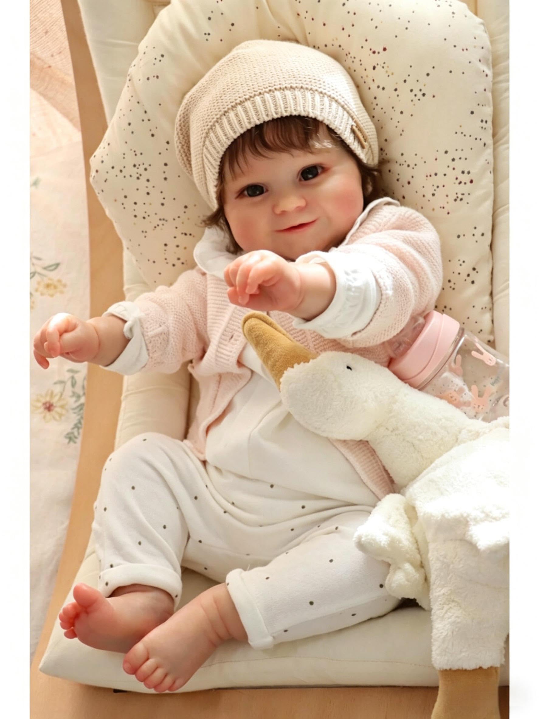 RXDOLL Realistyczne lalki Reborn Baby Dolls Girl Cloth Body Baby Dolls, 61 cm, realistyczne lalki niemowlęce, które wyglądają jak prawdziwe, miękkie winylowe silikonowe lalki Reborn z ukorzenionymi