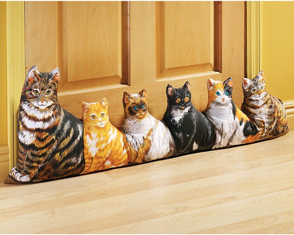 Cat Draft Block, Energy Efficient Decorative Door Draft Stopper, Double Sided, Keep Heat or Cool Air Indoors