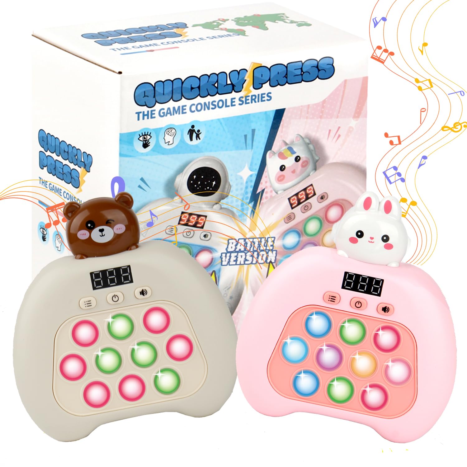 Upgraded Two-Player Online Fast Push Game Pop Fidget Toys for Kids- Fast Quick Push Fidget Sensory Toys for Kids Aged 3-12, Quick Push Light Up Game with LED Screen,Handheld Puzzle Games(Brown)