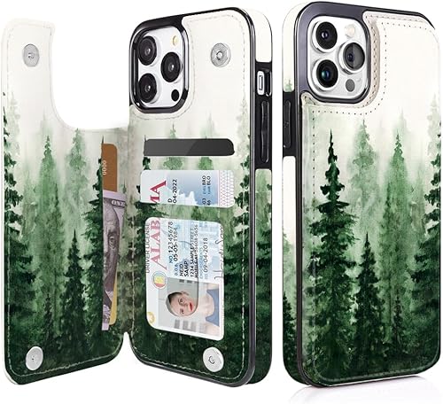 uCOLOR Funda tipo cartera compatible con iPhone 1212 Pro de 6.1 pulgadas con soporte para tarjetas, funda de piel sintética con diseño de ranuras