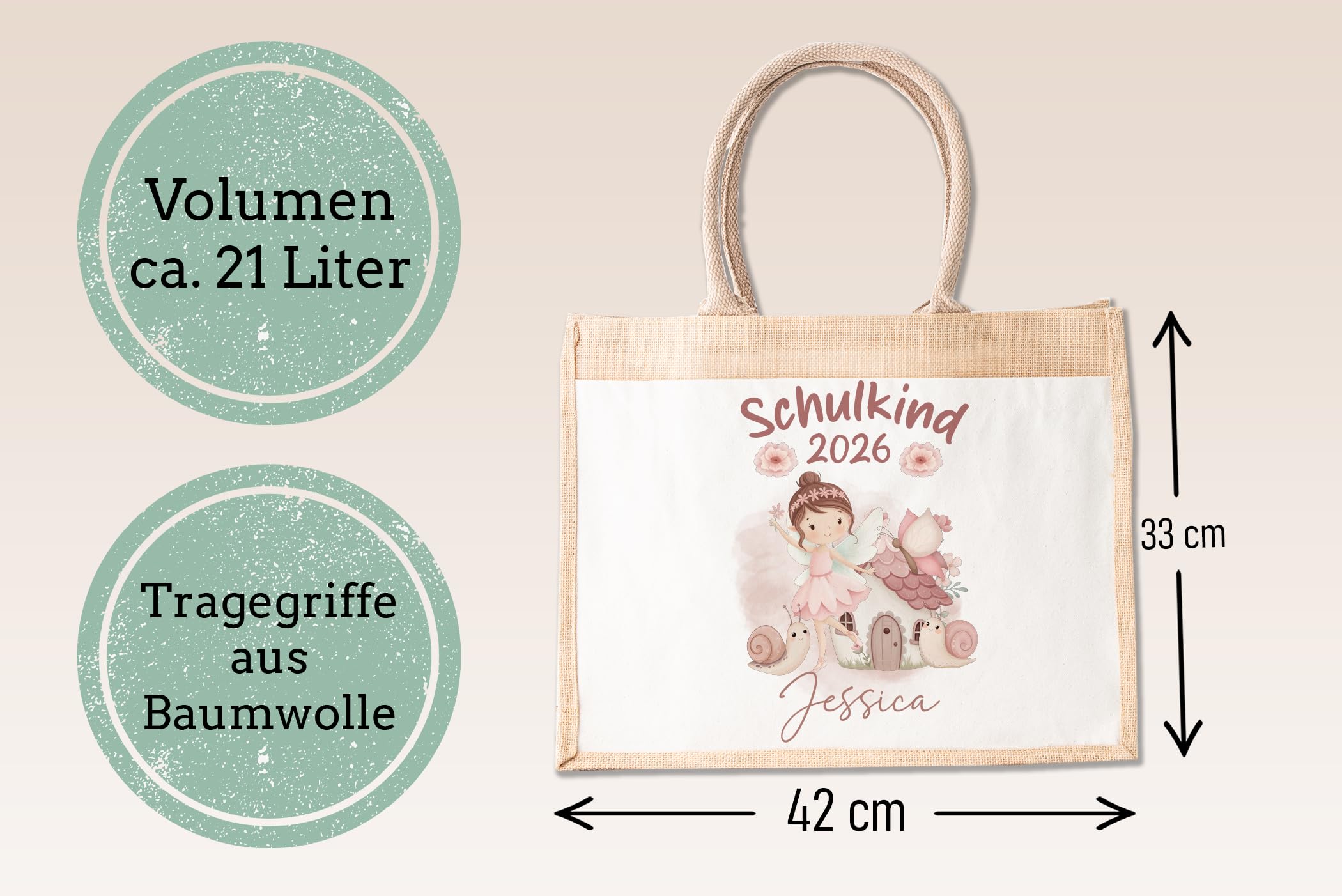 LIEBTASTISCH - Personalisierte Jutetasche für Kinder mit Namen - für Mädchen - Geschenkidee - Einschulung - Prinzessin - Schultüte - 2026
