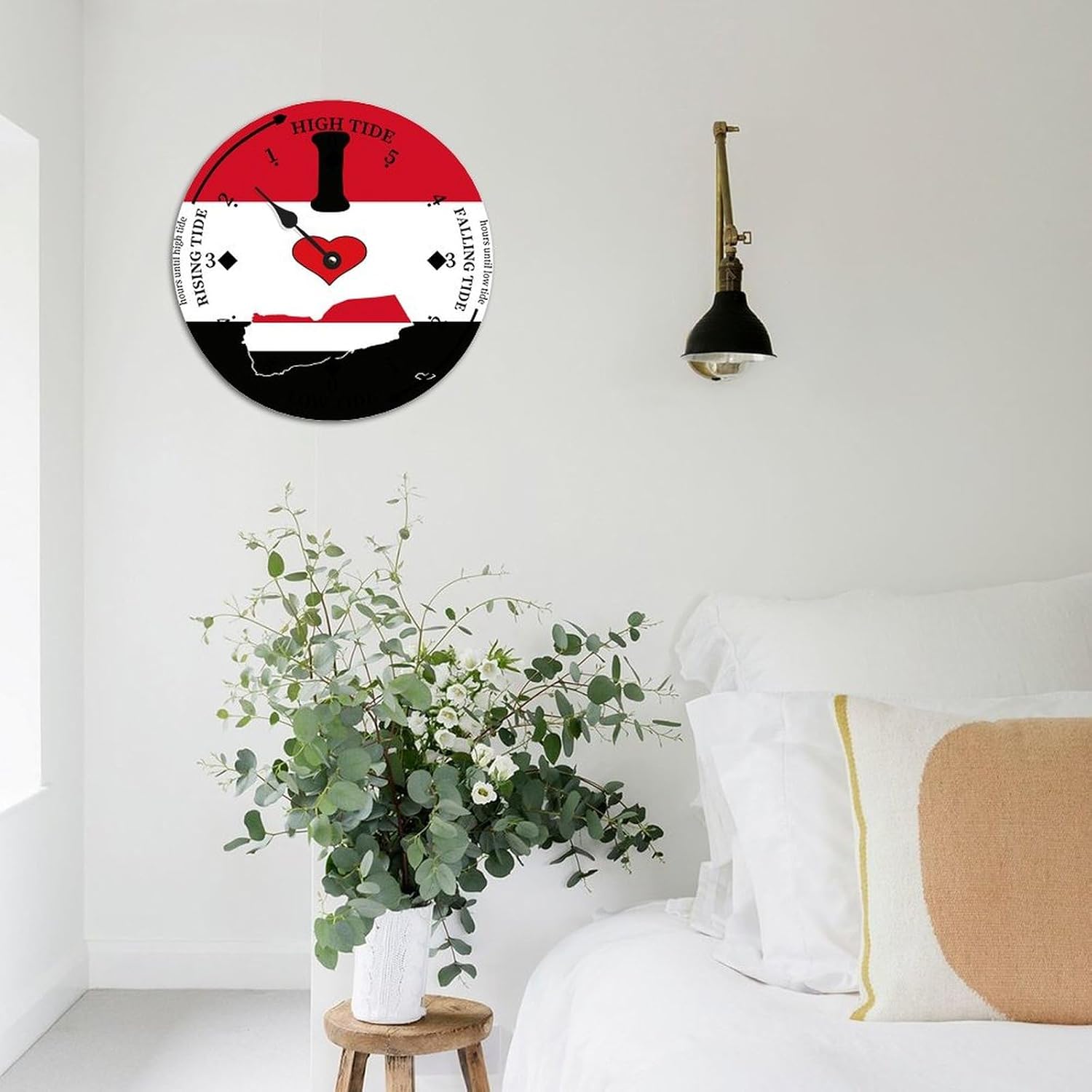 Yemen Flag Wood Tidal Clock Ocean Time Maritime Coastal Beach High Tide Low Tide Clock Rustic Wooden Nautical Tide Movement Vintage Decor for Beach House Kitchen Wall Art 15x15 in