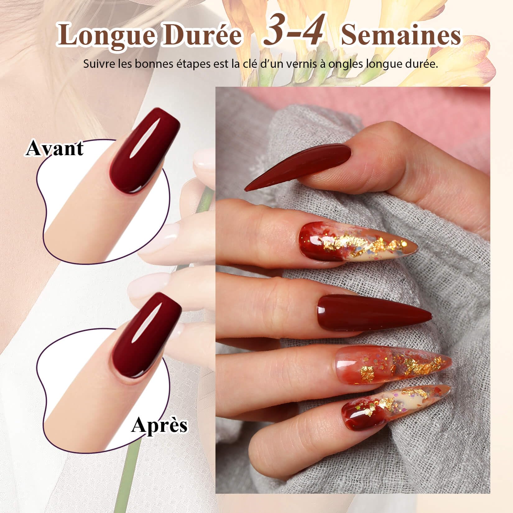 Phoenixy 50Pcs Vernis Semi Permanent 45 Couleurs Vernis Gel UV Semi Permanent avec 1 Base Coat 4 Top Coat Brillant Mat et Glitter Lot Vernis à Ongles Rose Marron Violet
