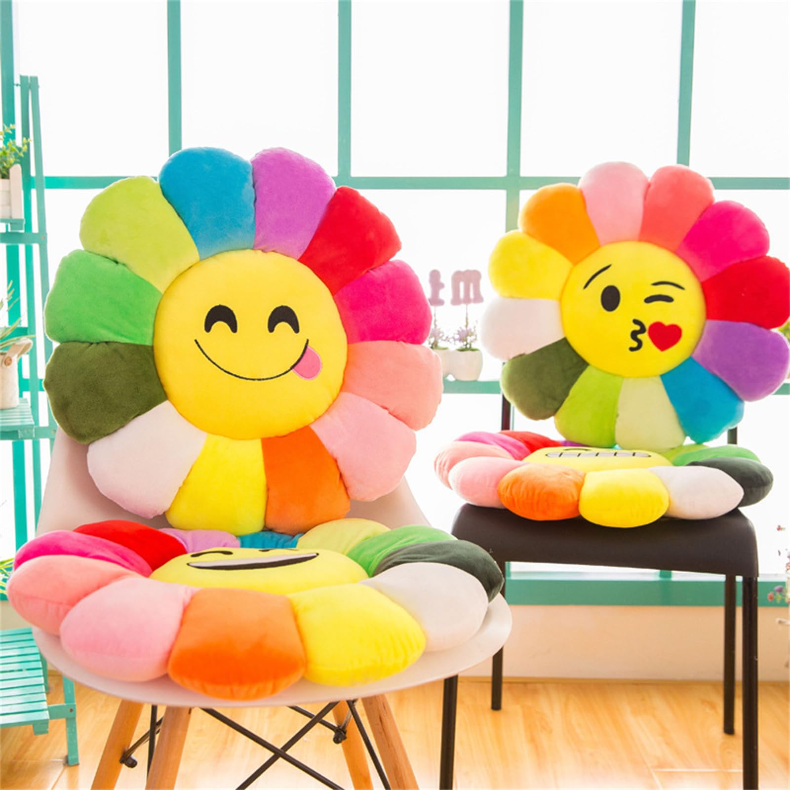 champracer Sonnenblumen-Bodenkissen für Kinder, Weiches Plüschkissen, Sofakissen, weiches Sitzkissen, für Kinder, zum Lesen, Fernsehen, Schlafzimmer, Dekoration (blinzeln und Spucken, 40 cm)