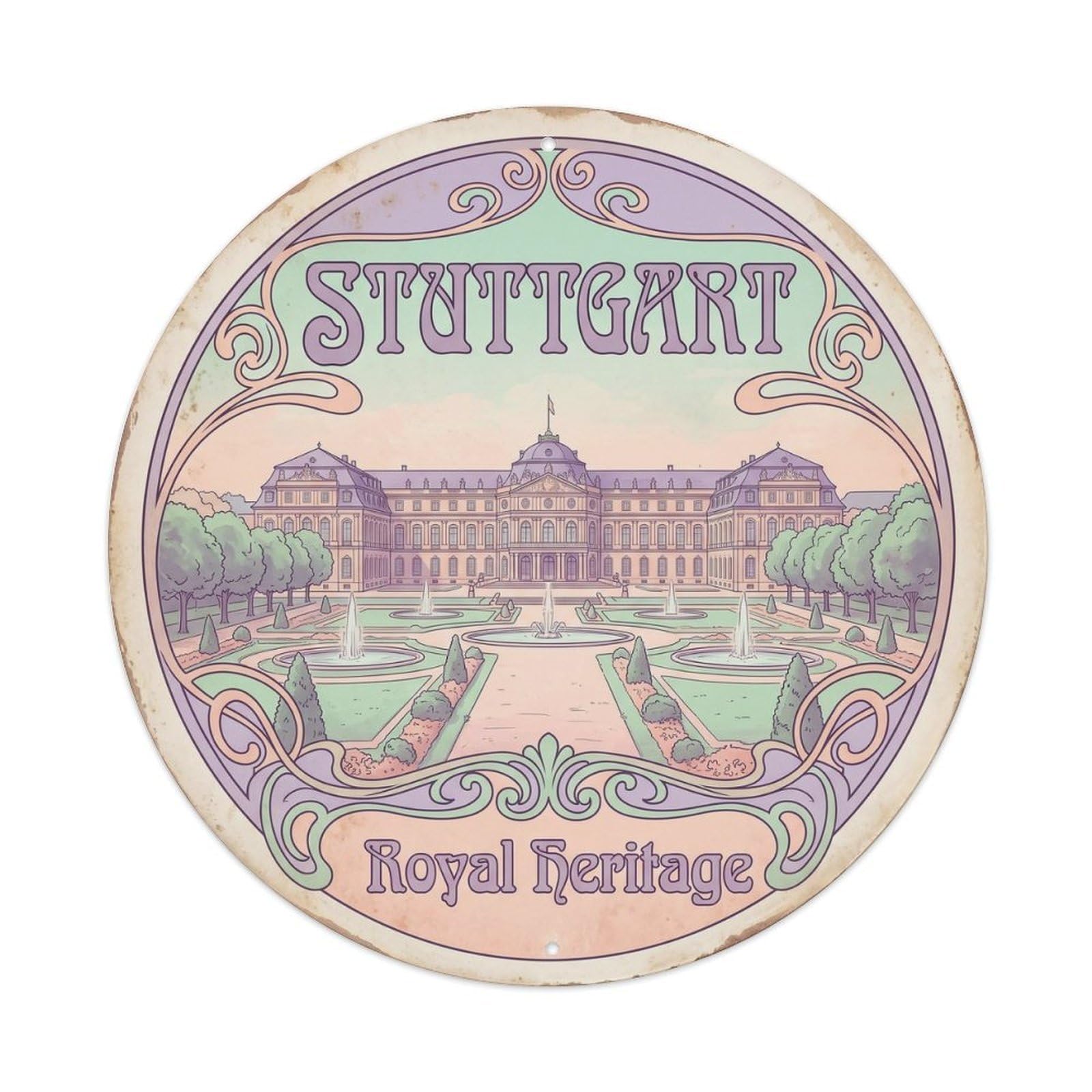 Vintage Travel Stuttgart Palace Gardens Metal Tin Sign
