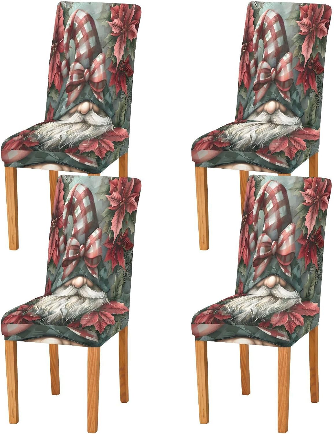 ALAZA Chair Covers for Dining Room, Santa Claus Poinsettia Dark Stretch Chair Cover Sets Chair Protector Removable Washable for Ktichen Restaurant Hotel