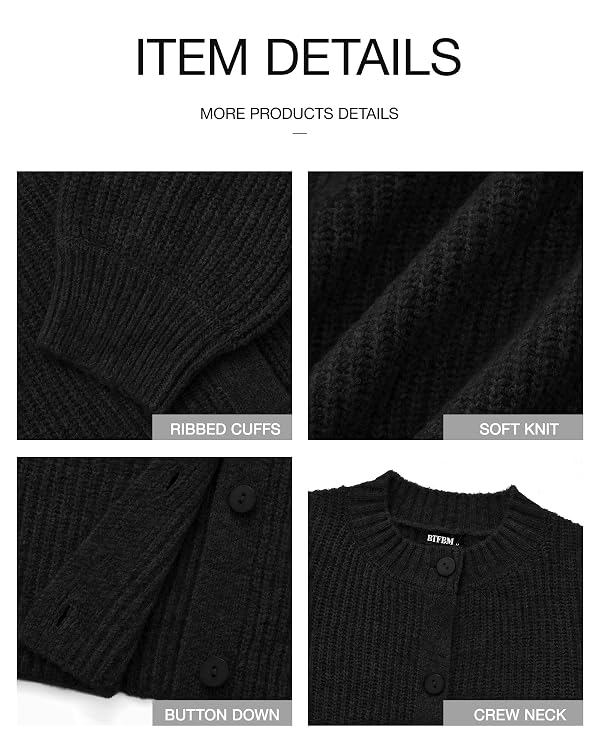 BTFBM Cardigan Sweaters for Women Fall 2026 Long Sleeve Button Down Soft Loose Chunky Knit Outwear Cropped Winter Coats(Black, Large) by BTFBM - Used condition - Image 6